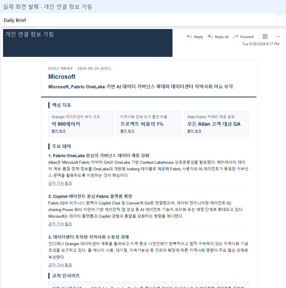 받은 편지함의 실제 Daily Brief 메일 화면 예시