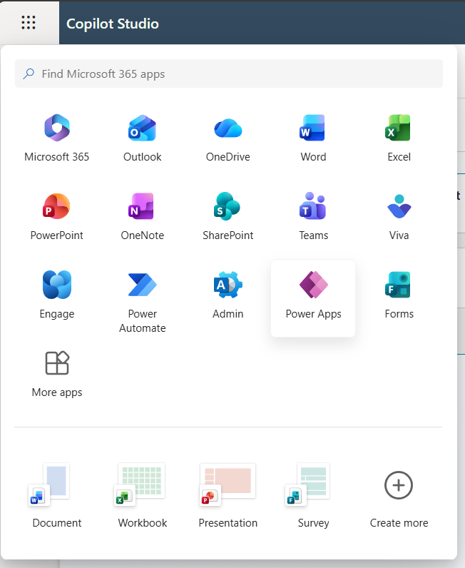 Power Apps 열기
