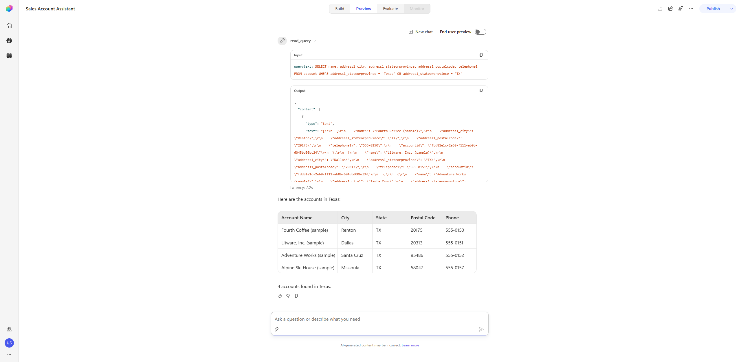 펼친 추론 스텝 — read_query 파라미터 + 결과