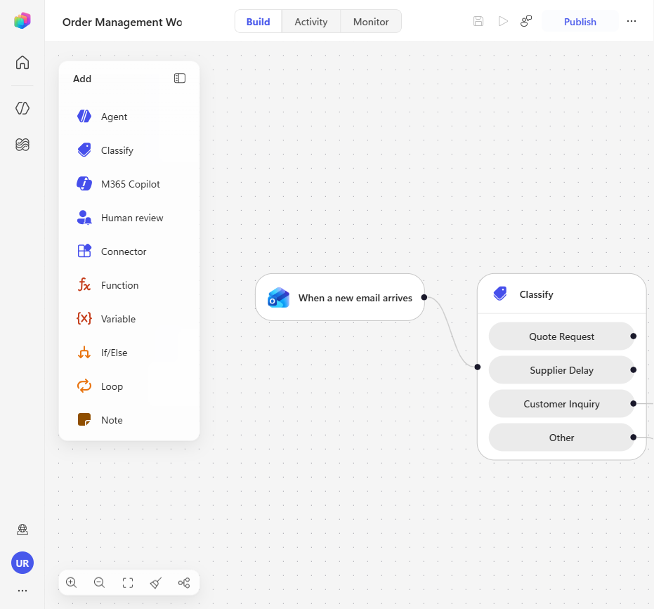컬버스 디자이너에서 열린 Order Management Workflow